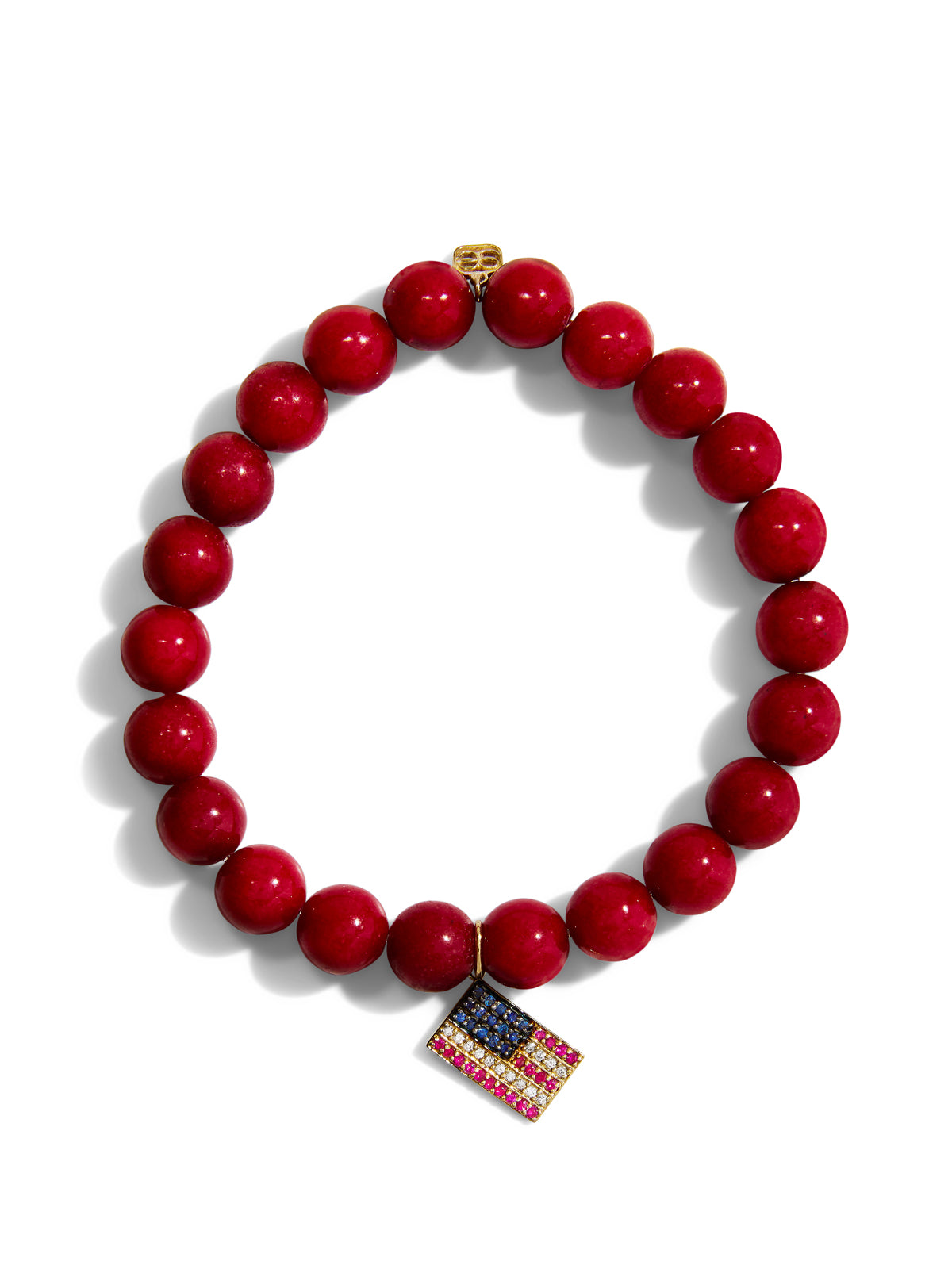 American Flag on Red Bamboo Coral Beaded Bracelet