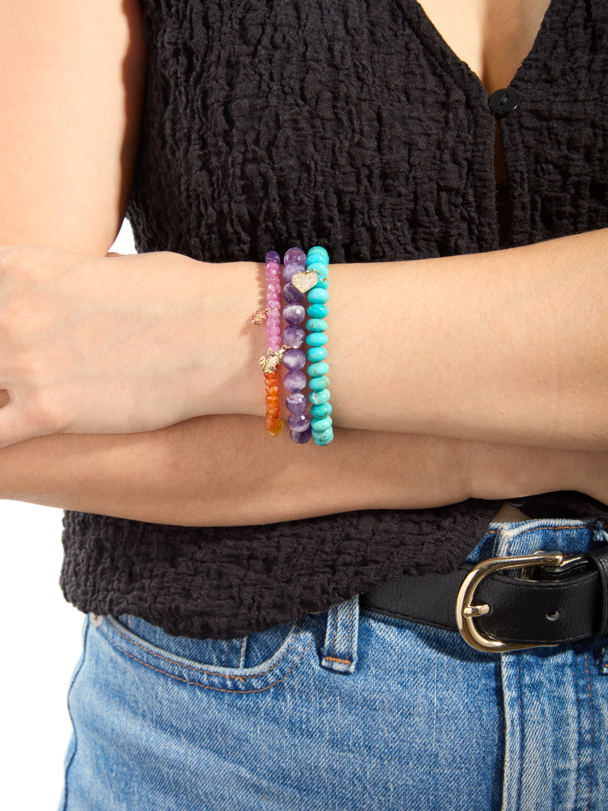 Diamond Frog on Faceted Amethyst Beaded Bracelet