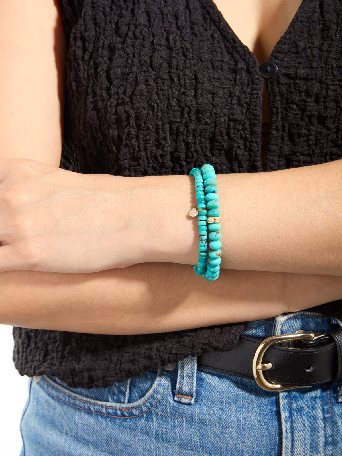 Diamond Rondelle on Turquoise Beaded Bracelet