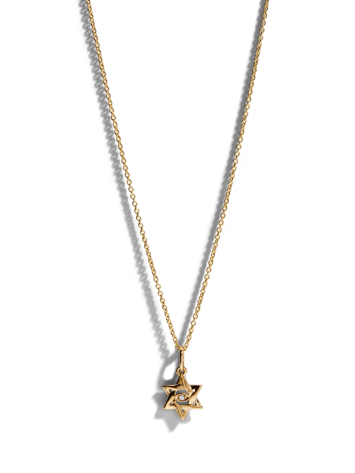 Tiny Star of David with Marquise Eye Yellow Gold Necklace