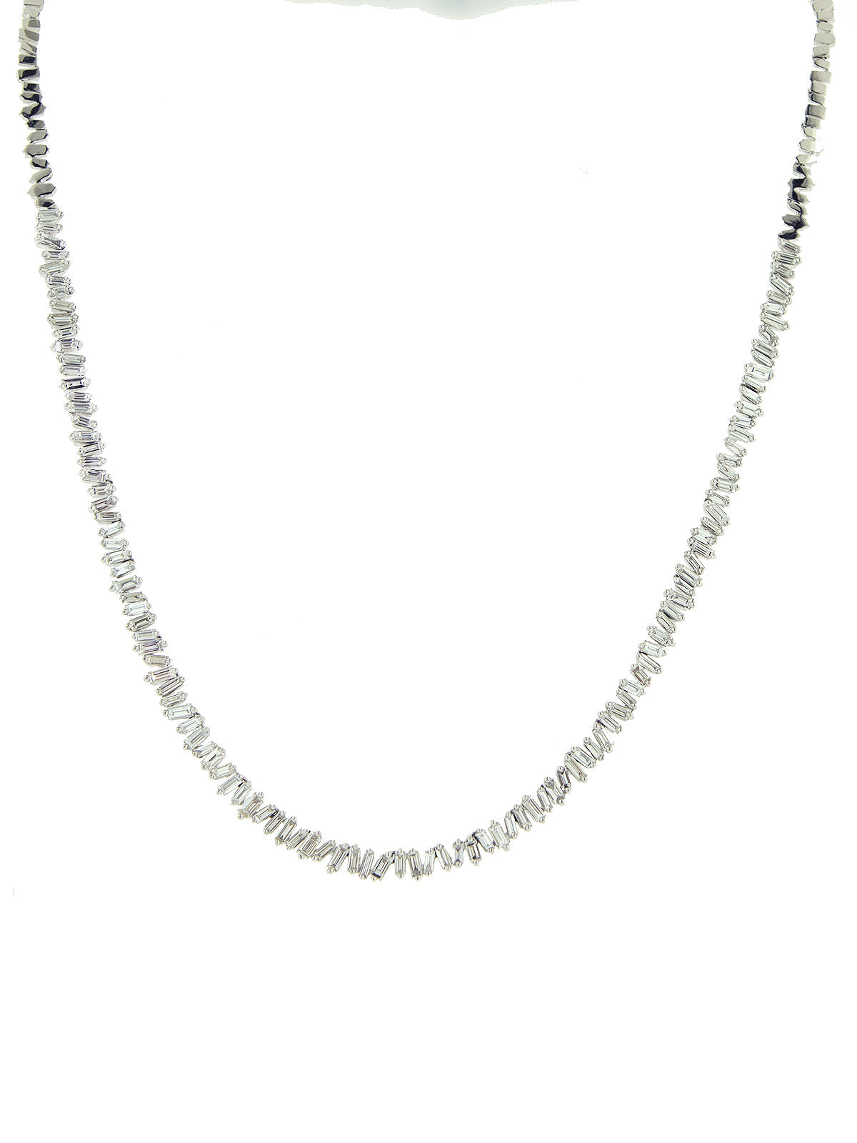 White Diamond Baguette Classic Firework White Gold Tennis Necklace