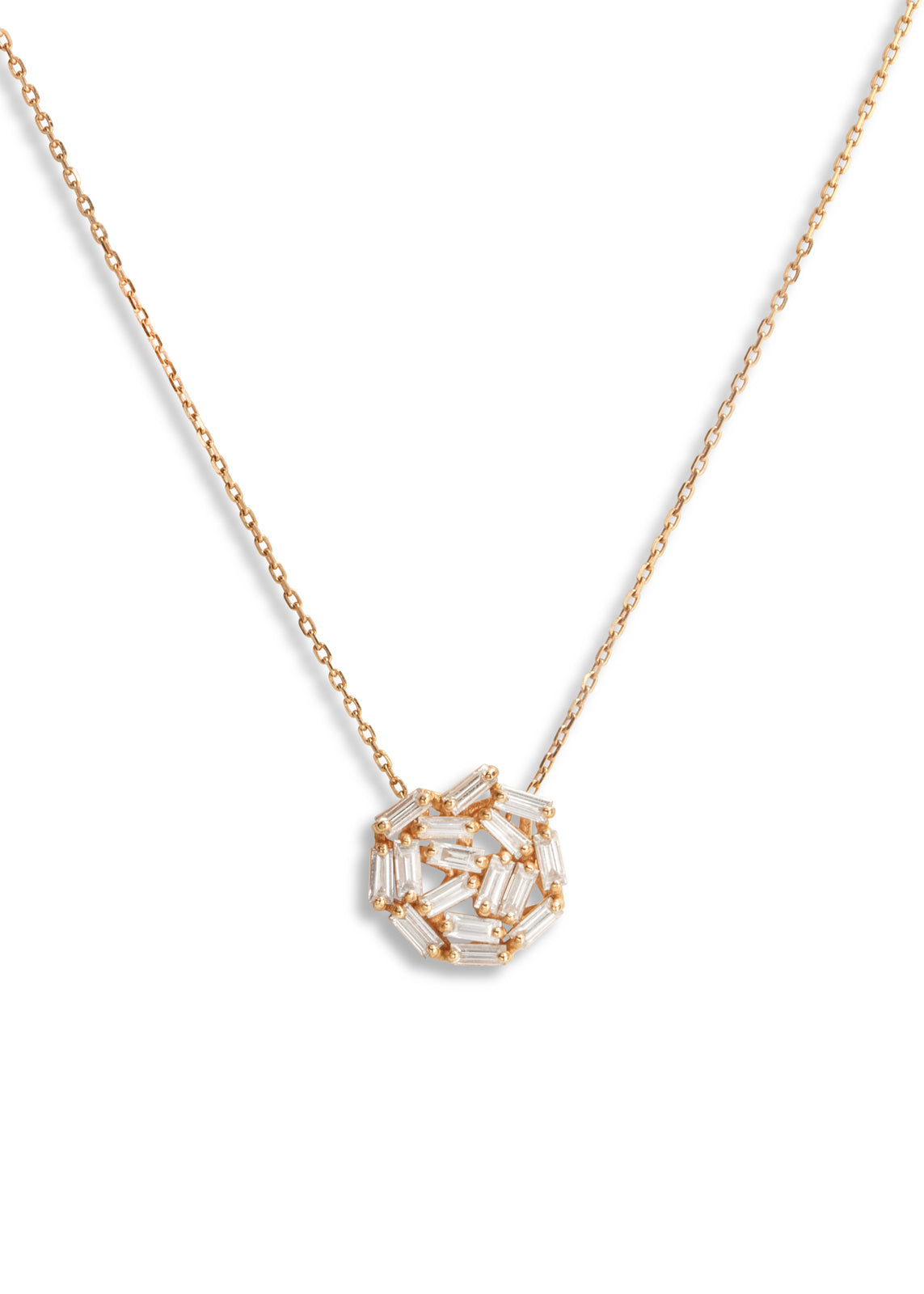 Mini Diamond Baguette Firework Rose Gold Necklace