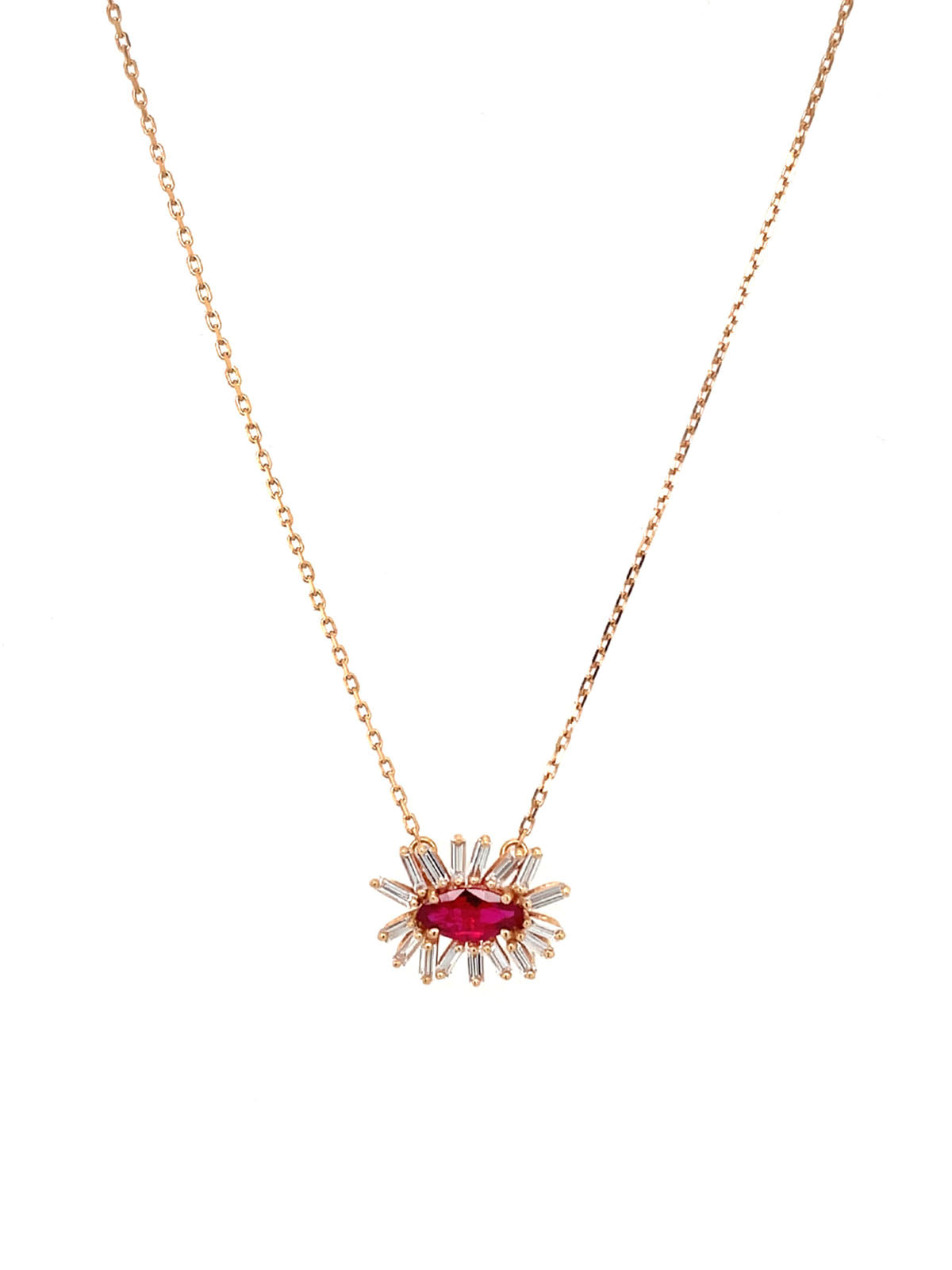 One-of-a-Kind Ruby and Diamond Baguette Rose Gold Necklace