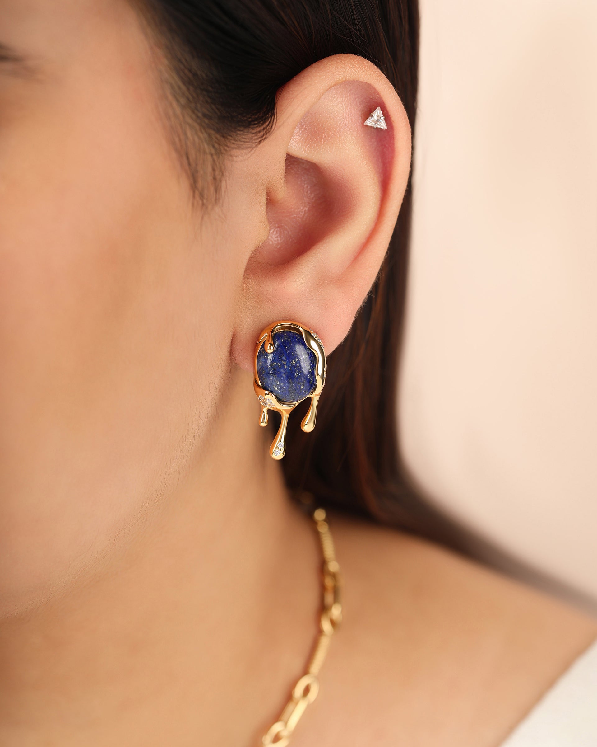 Selena 14K Gold-Plated Lapis Lazuli and Crystal Earrings