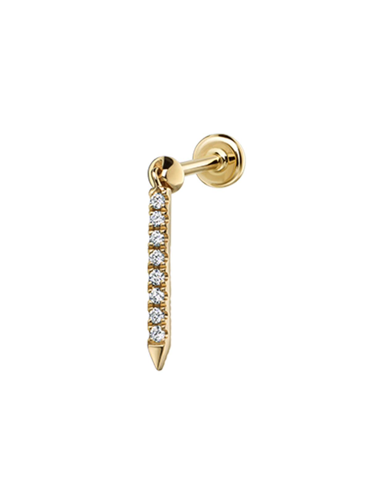 11mm Diamond Eternity Bar Charm Yellow Gold Single Threaded Stud Earring