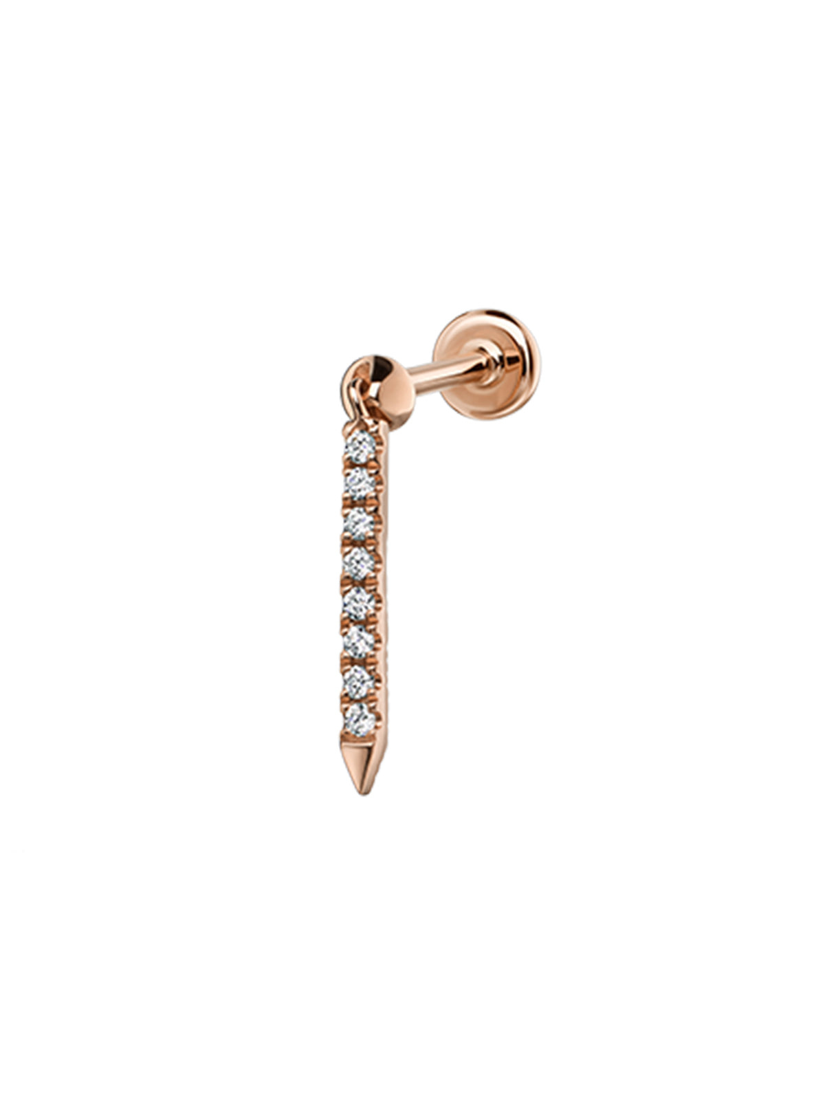 11mm Diamond Eternity Bar Charm Rose Gold Single Threaded Stud Earring