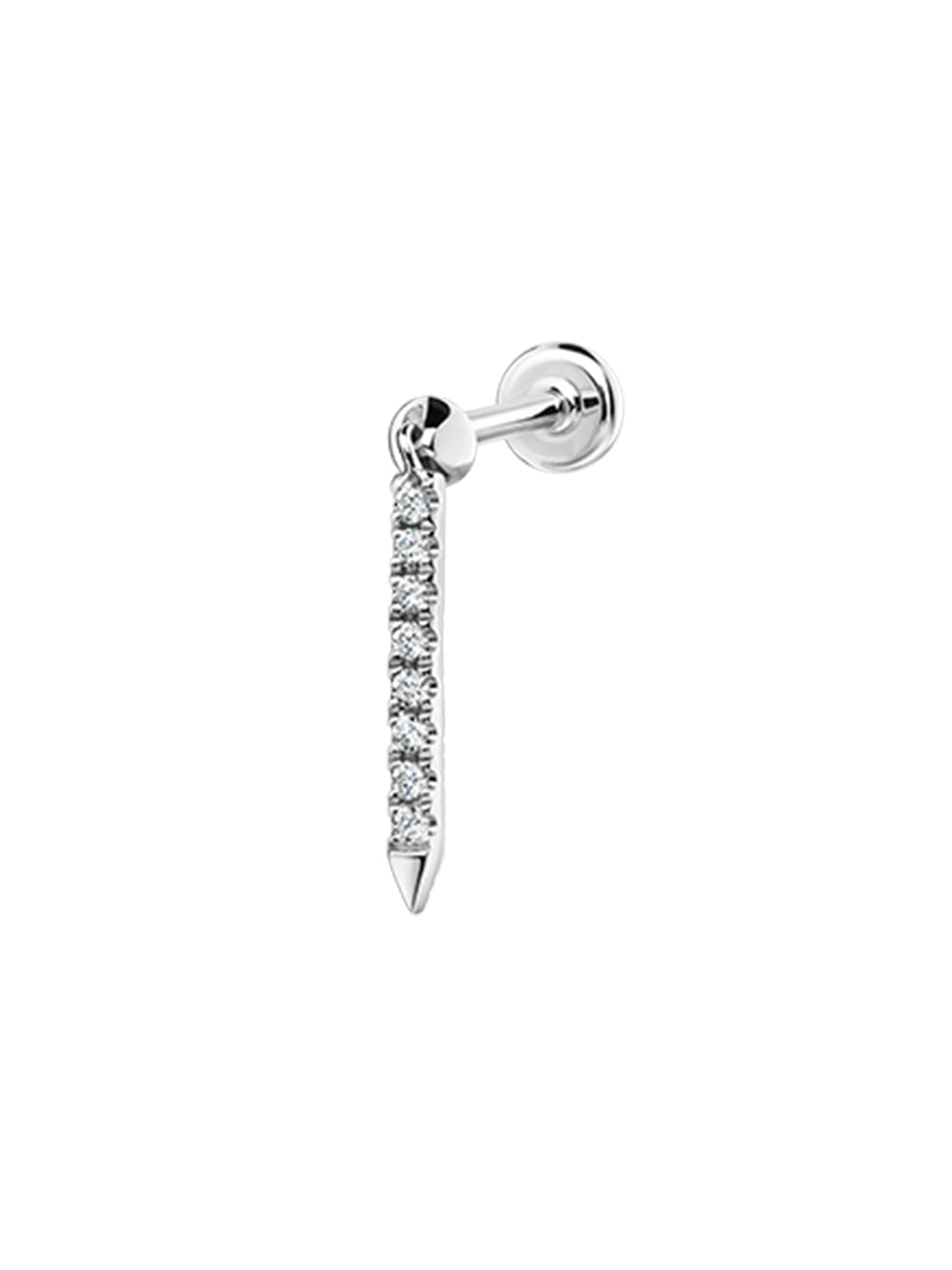 11mm Diamond Eternity Bar Charm White Gold Single Threaded Stud Earring