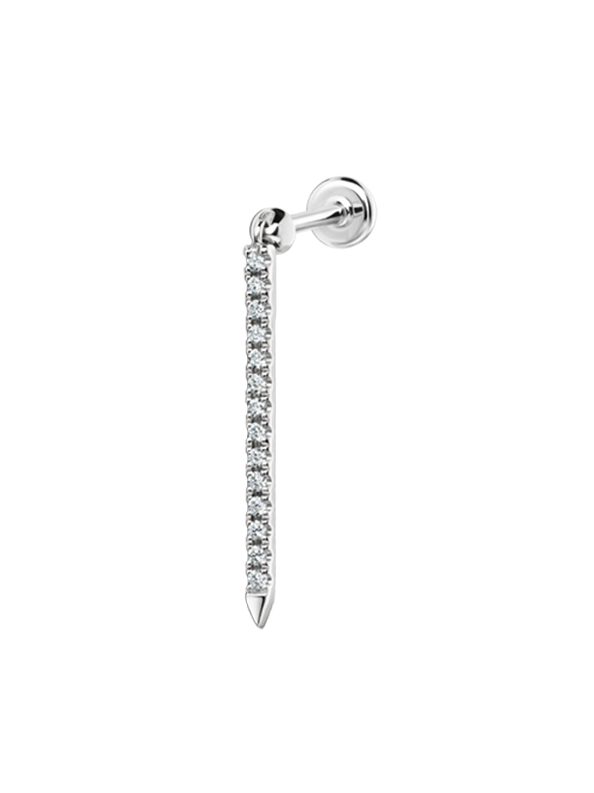 18mm Diamond Eternity Bar Charm White Gold Single Threaded Stud Earring