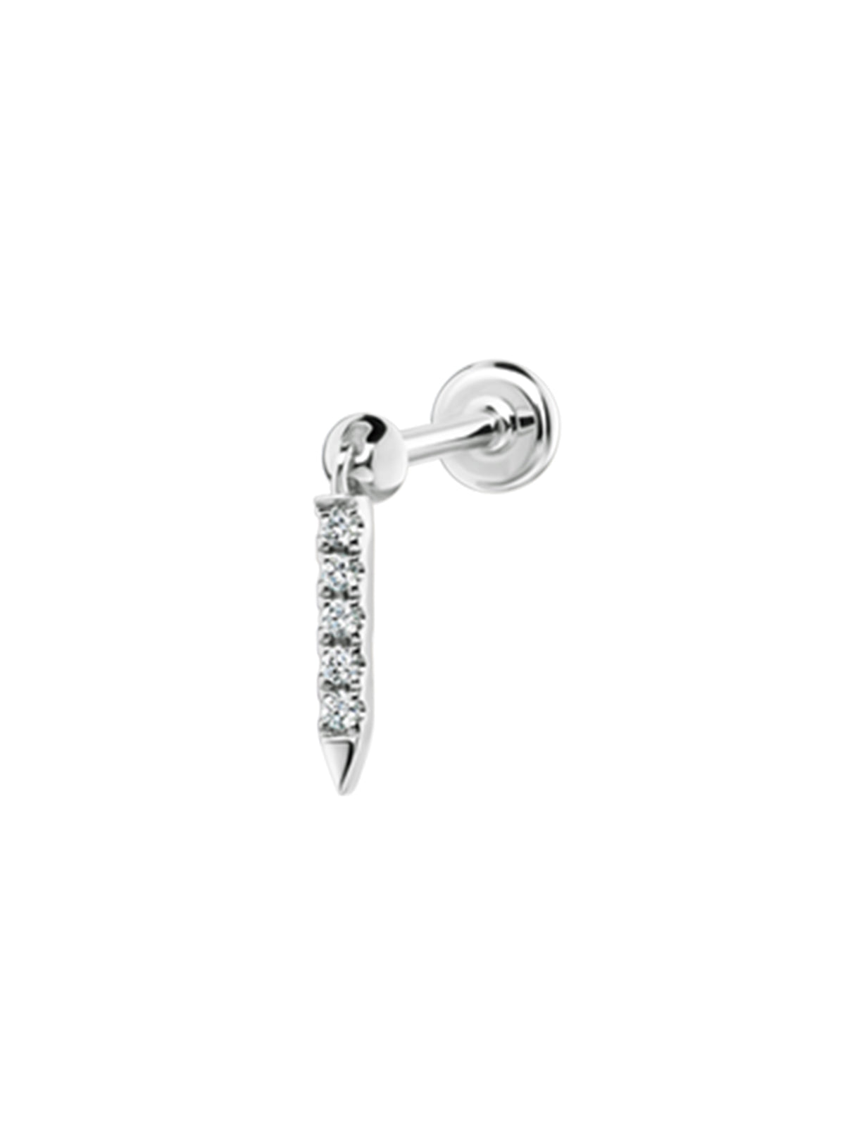 7mm Diamond Eternity Bar Charm White Gold Single Threaded Stud Earring