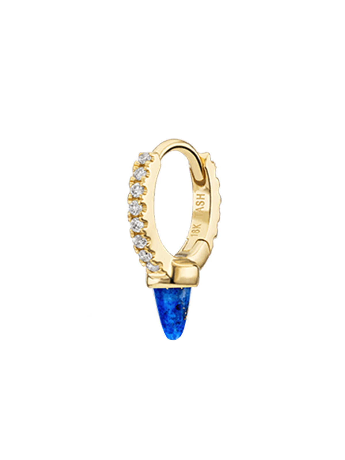 6.5mm Single Lapis Spike Diamond Eternity Yellow Gold Hoop Earring