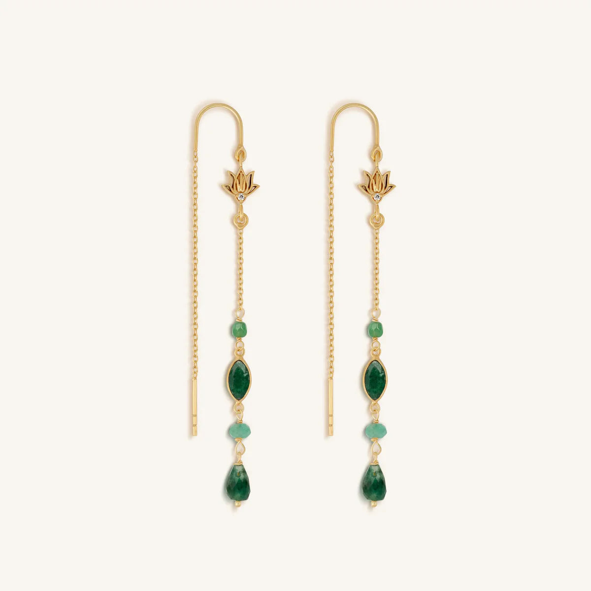 Peaceful Perspective Lotus Jade Drop Gold Earrings