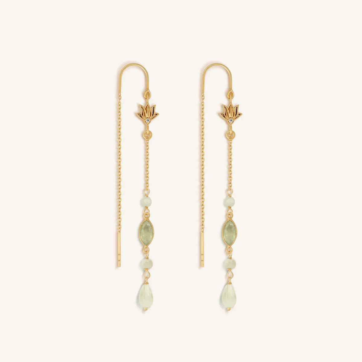 Renewed Purpose Lotus Aquamarine Drop Gold Earrings