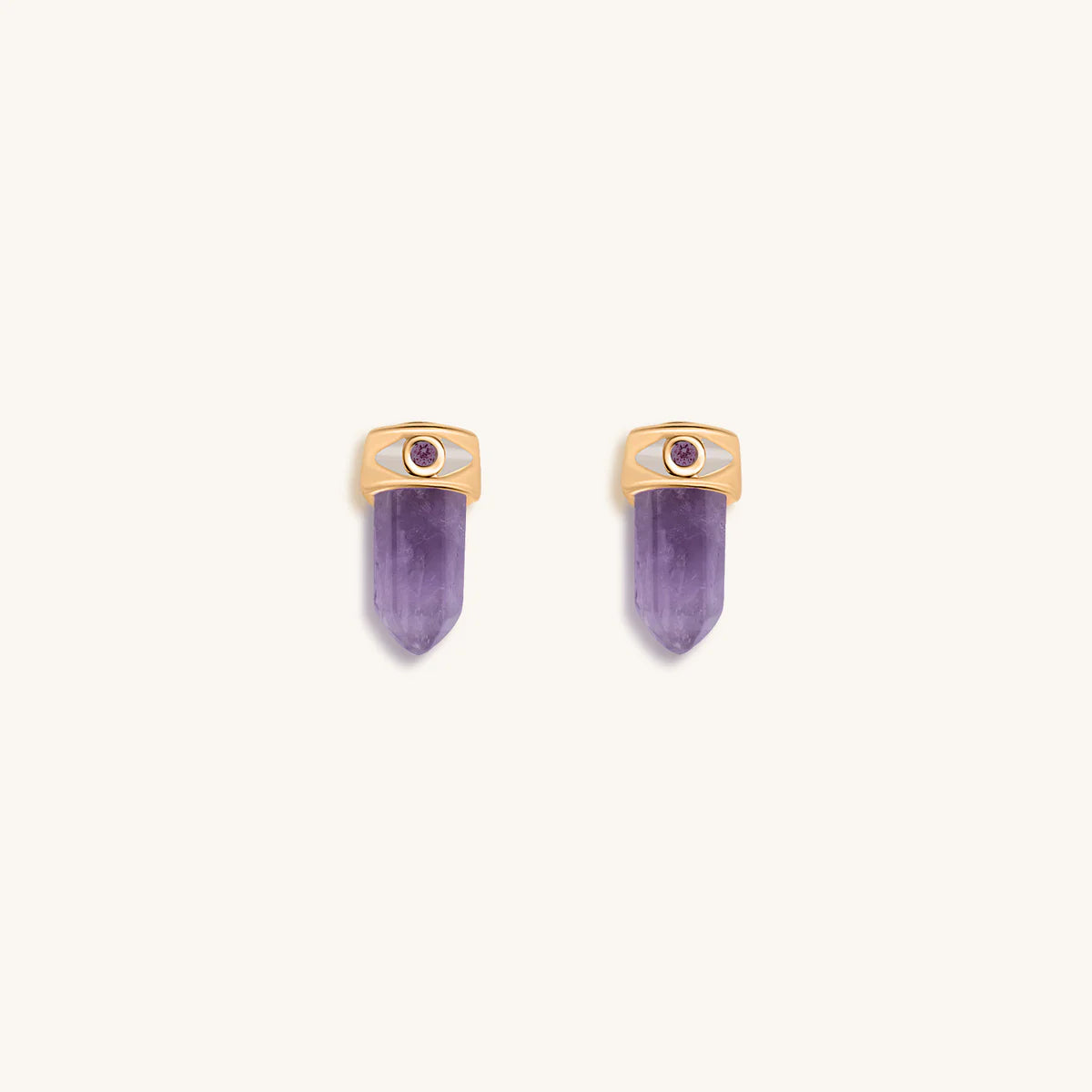 Soothing Remedy - Gold Plated Amethyst Evil Eye Pointer Earrings