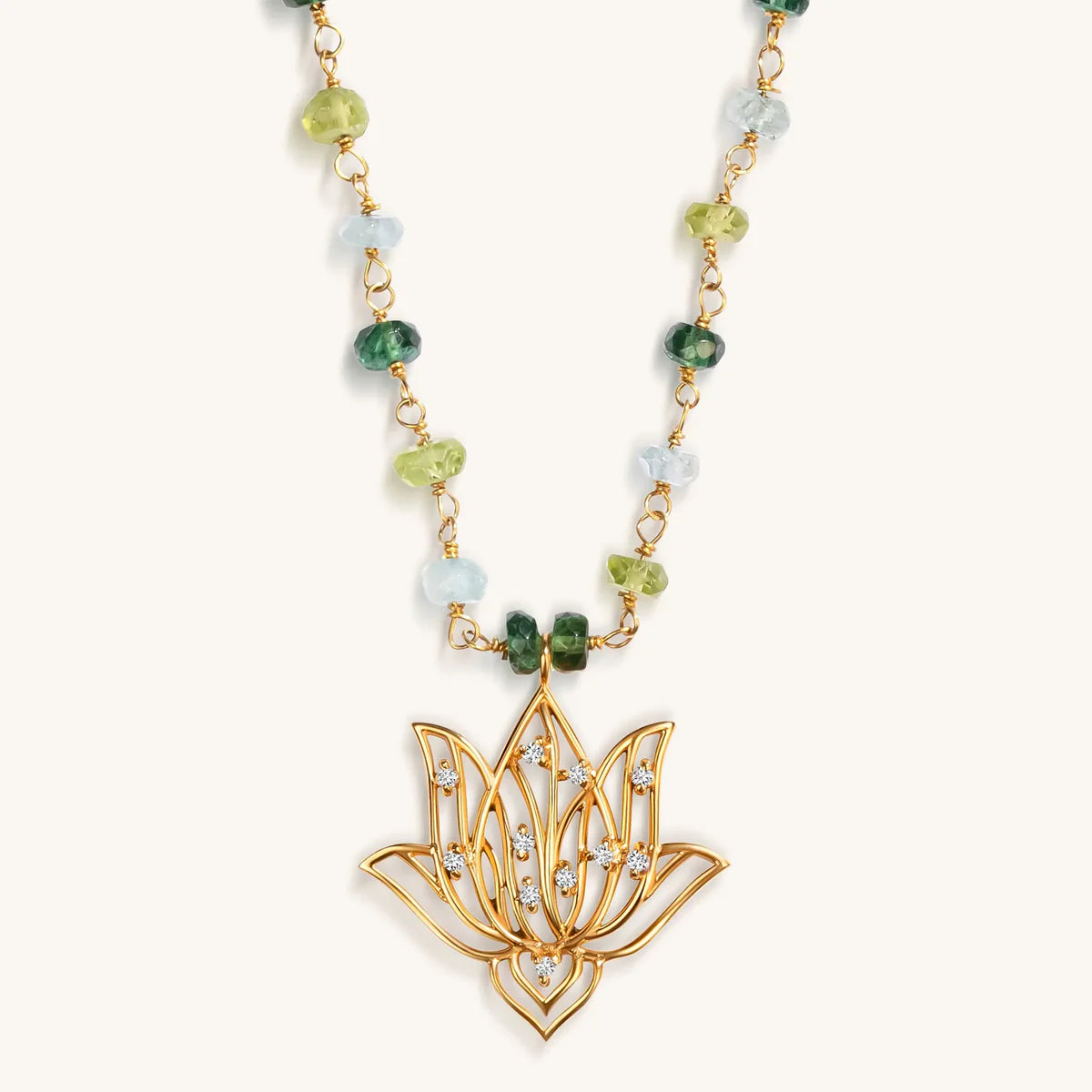 Genuine Enlightenment - Lotus Peridot Aquamarine Apatite Necklace