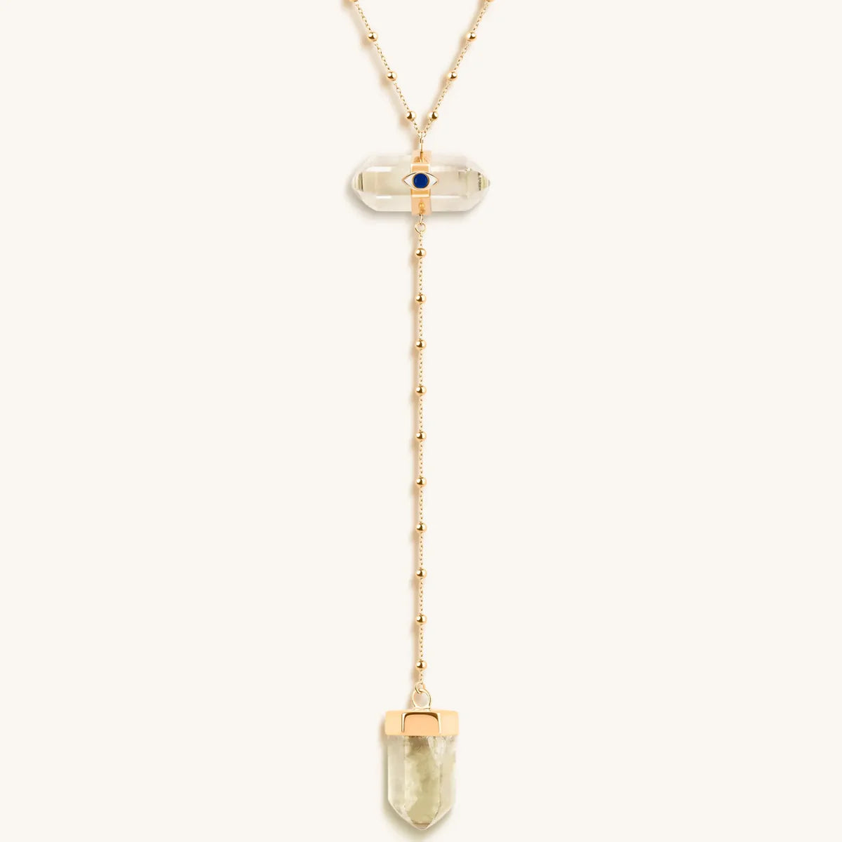 Vibrationally High - Gold Citrine Evil Eye Double Pointer Necklace