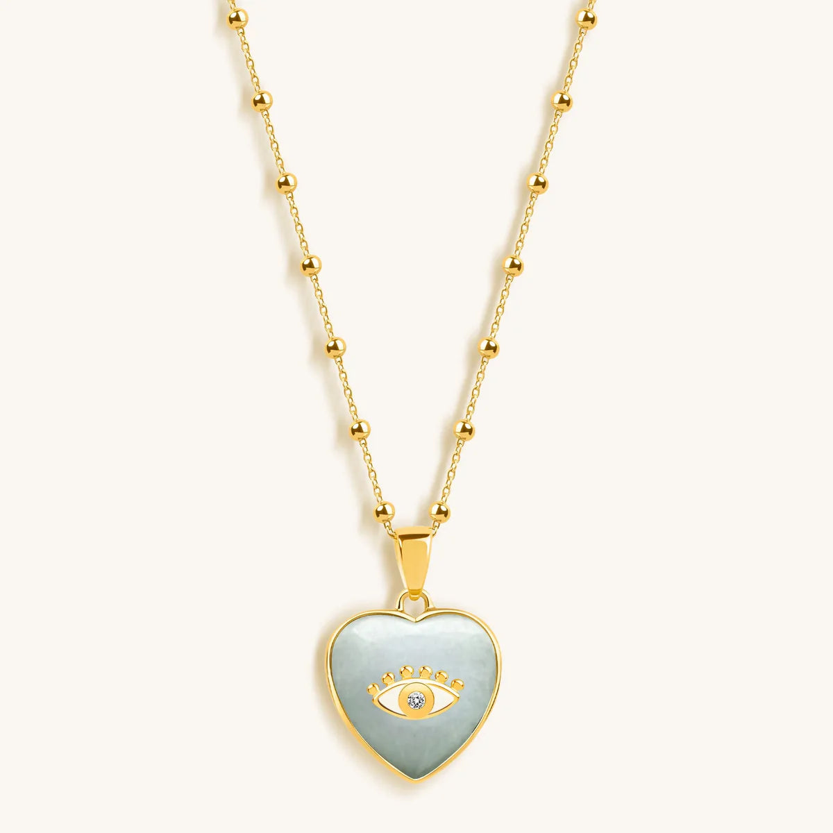 Serene Love - Jade Heart Diamond Evil Eye Necklace