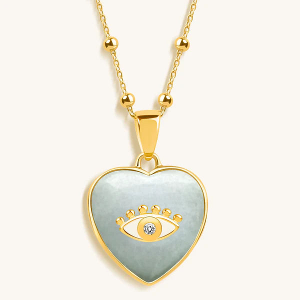 Serene Love - Jade Heart Diamond Evil Eye Necklace