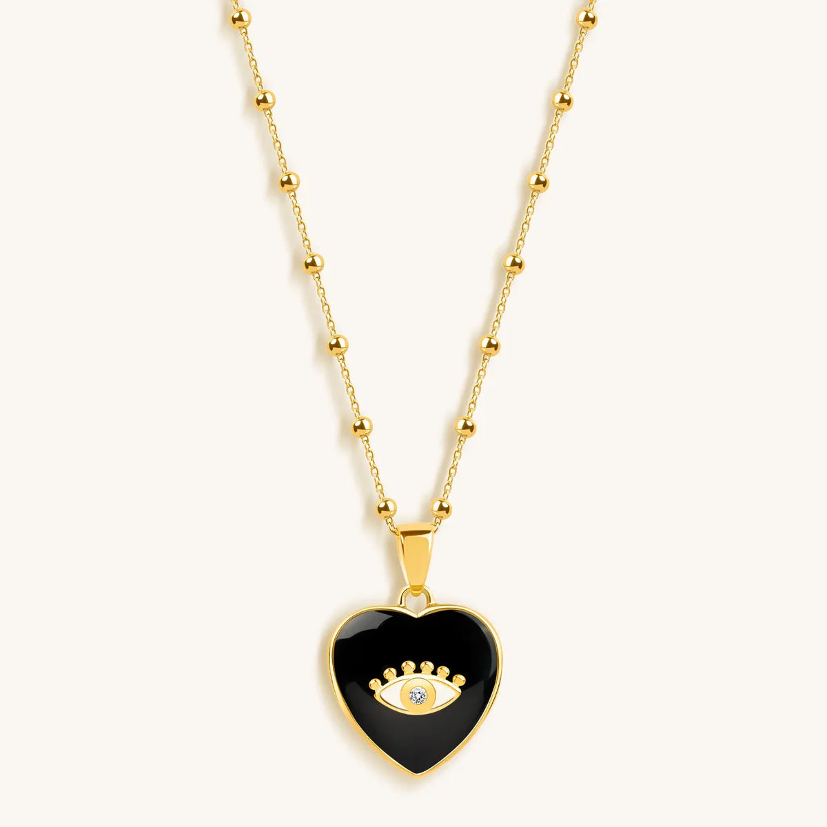 Grounded in Love - Black Onyx Heart Diamond Evil Eye Necklace