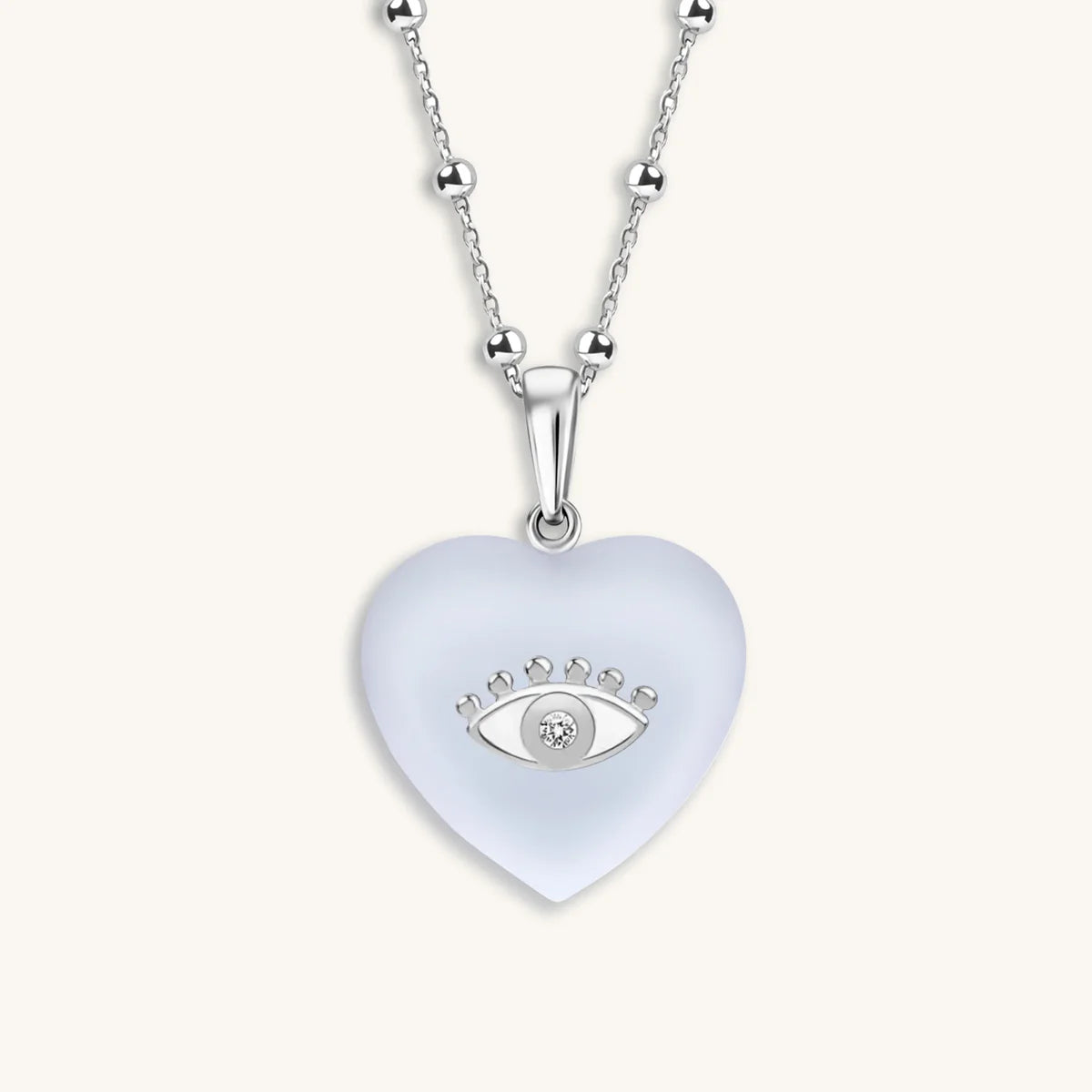 Deepest Love -  Blue Chalcedony Evil Eye Heart Necklace