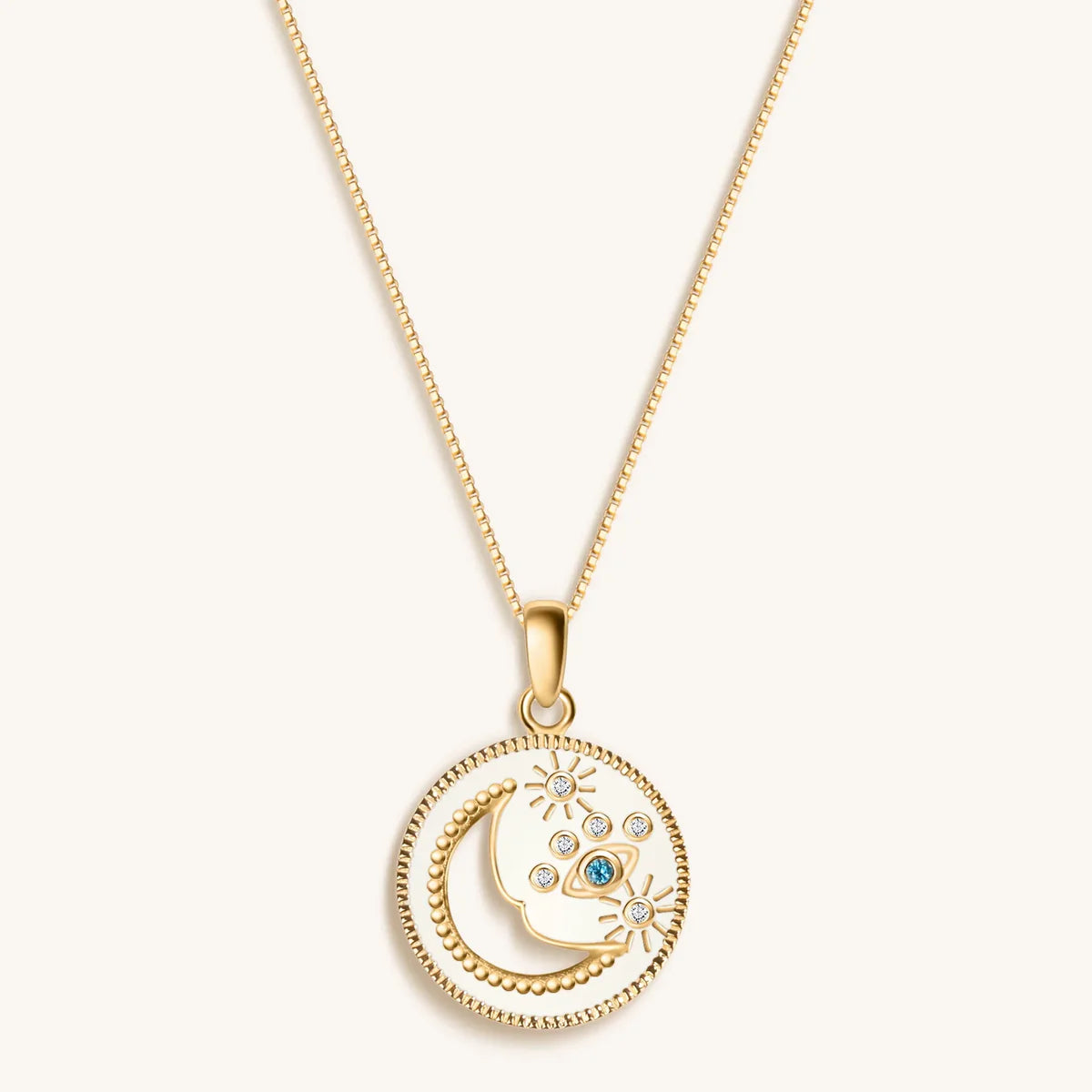 Celestial Impression - White Enamel Moon & Stars Necklace