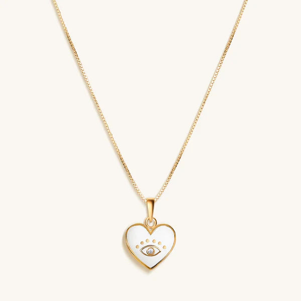 Lovely Light - Evil Eye & Diamond White Enamel Heart Necklace