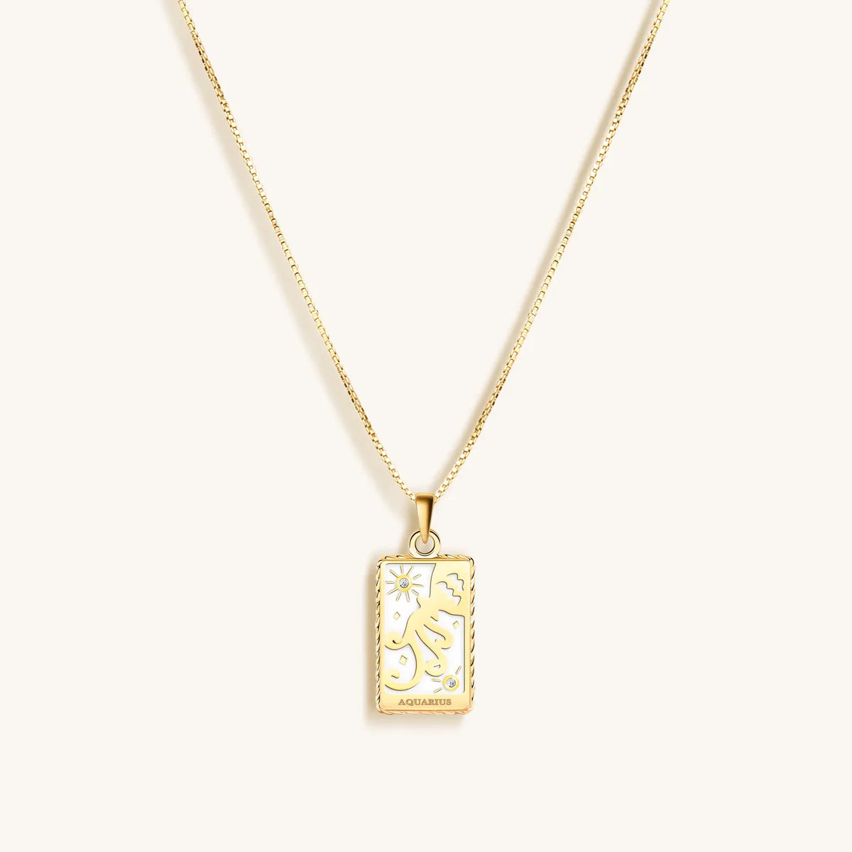 Intelligent Expression - White Enamel Aquarius Card Necklace