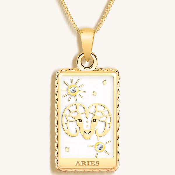 Courageous Soul - White Enamel Aries Card Necklace