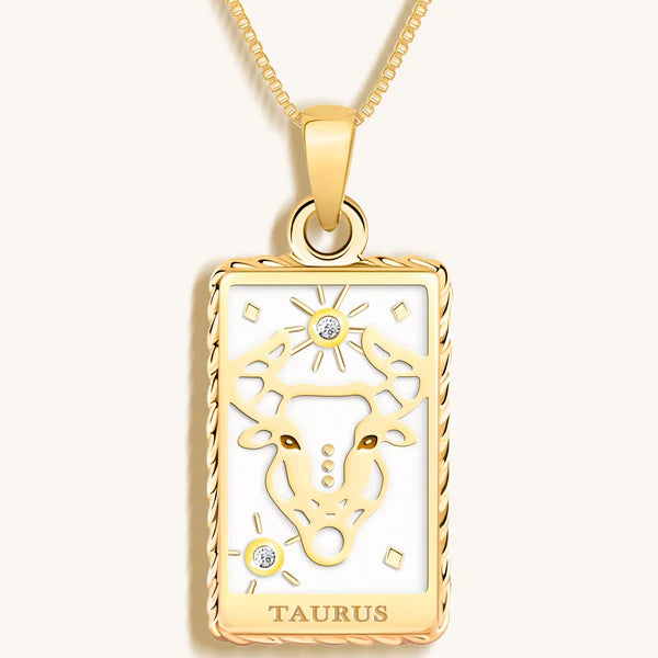 Patient Progress - White Enamel Taurus Card Necklace