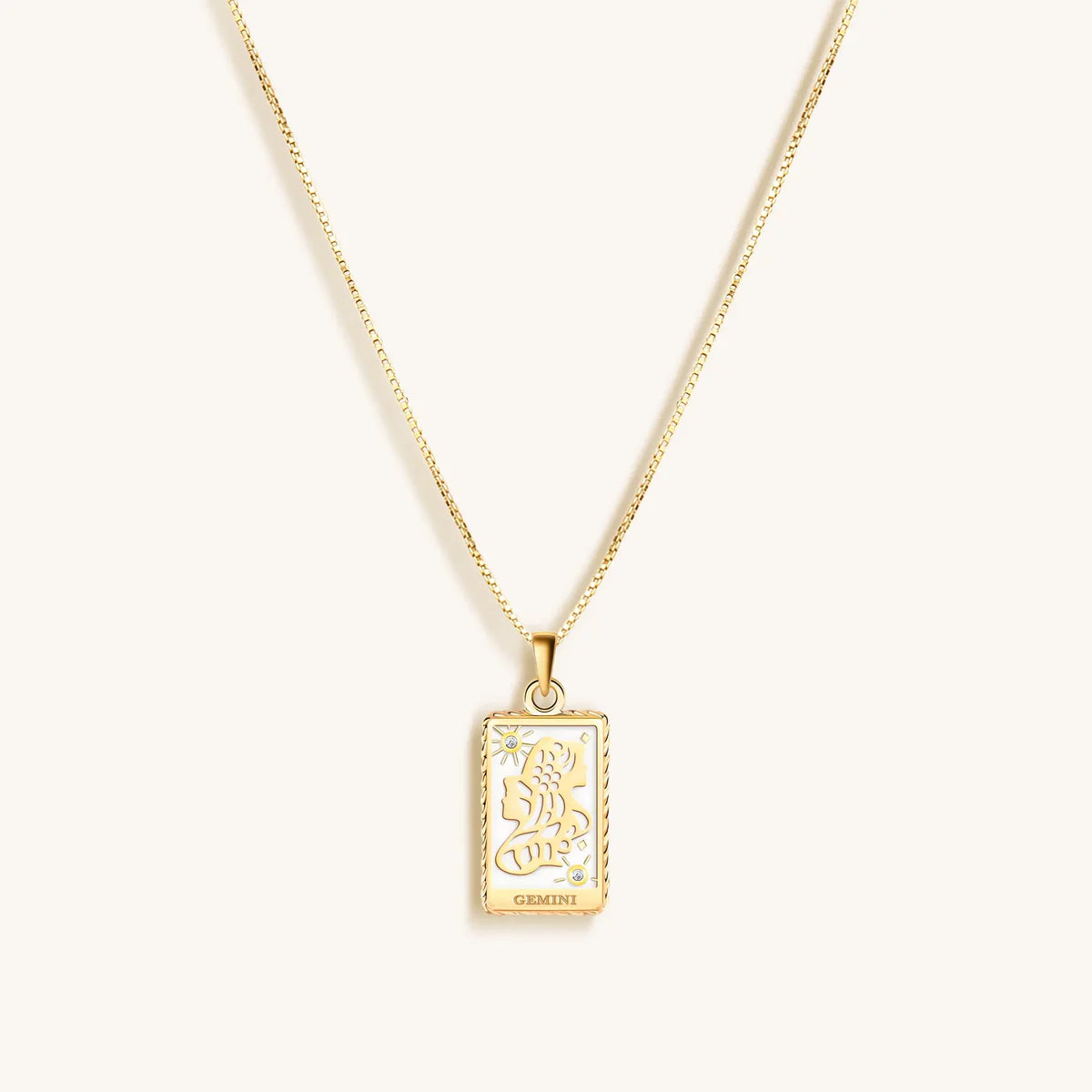 Playful Mind - White Enamel Gemini Card Necklace