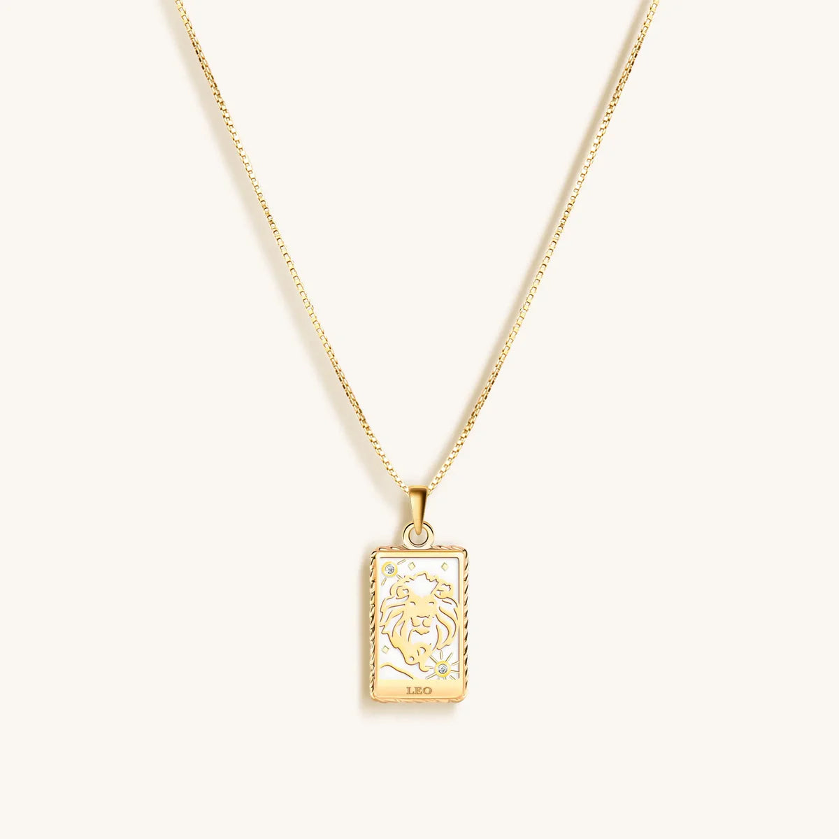 Generous Enthusiasm - White Enamel Leo Card Necklace