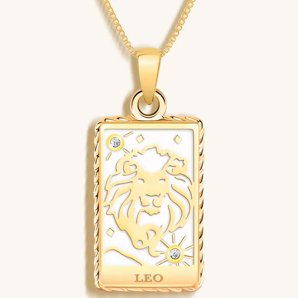 Generous Enthusiasm - White Enamel Leo Card Necklace