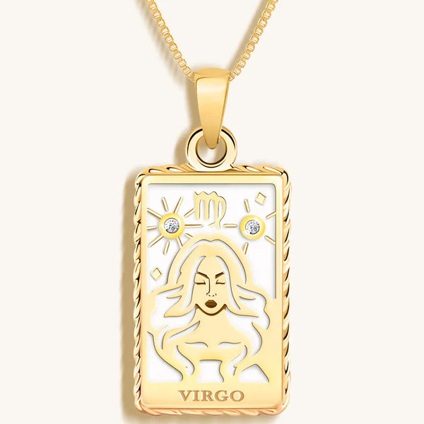 Reliable Determination - White Enamel Virgo Card Necklace