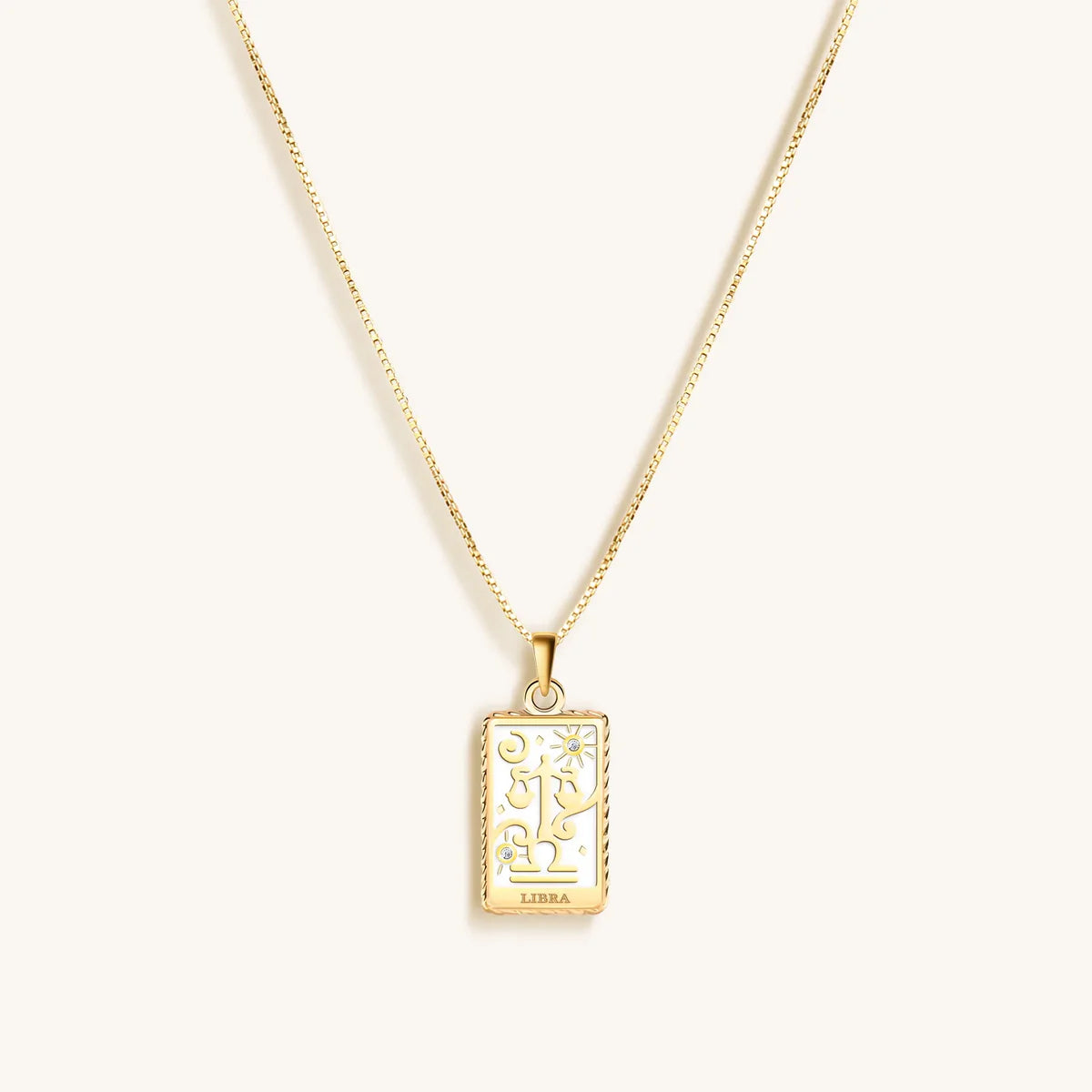 Charming Grace - White Enamel Libra Card Necklace