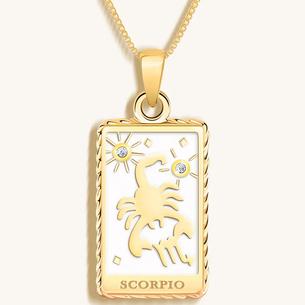 Passionate Devotion - White Enamel Scorpio Card Necklace