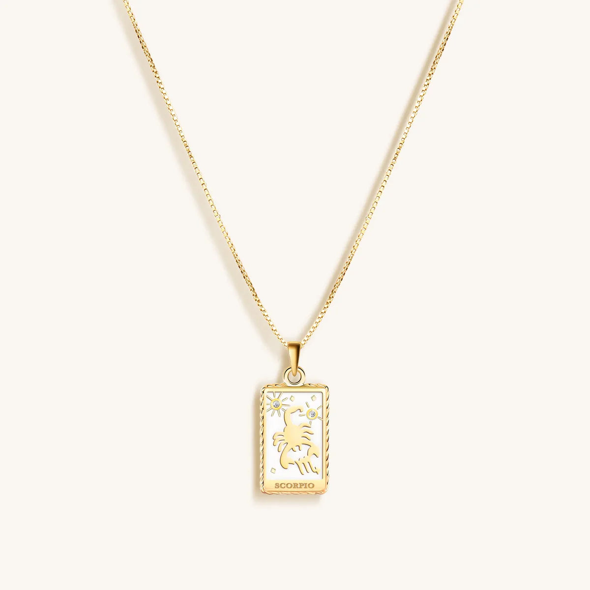 Passionate Devotion - White Enamel Scorpio Card Necklace