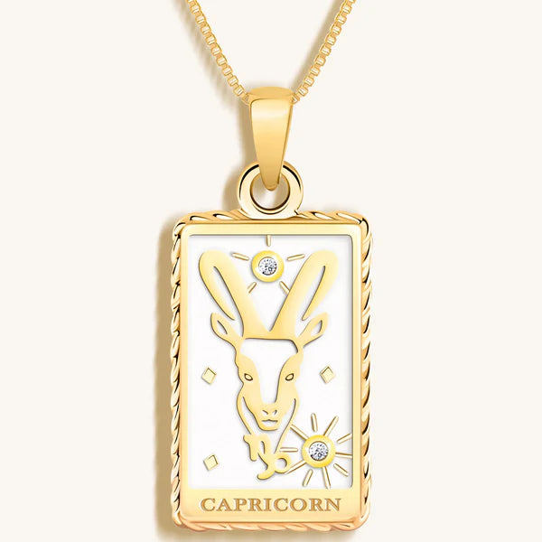 Determined Spirit - White Enamel Capricorn Card Necklace