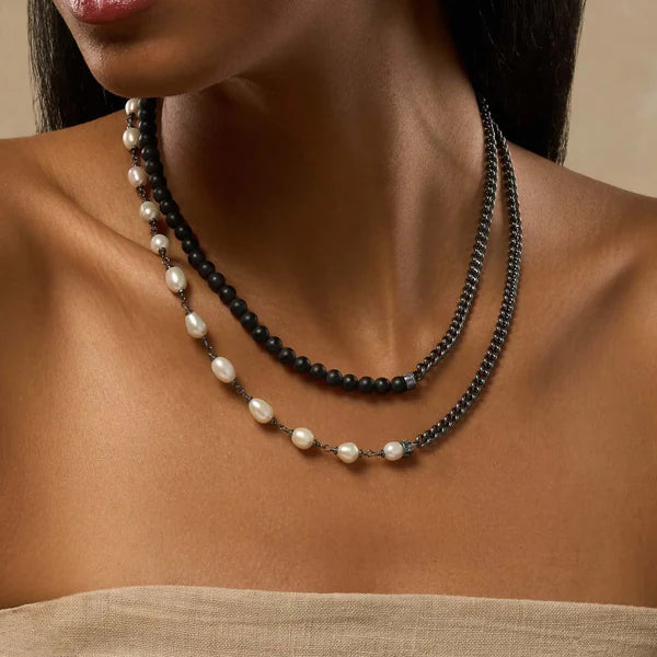 Divine Evolution Matte Onyx Mantra Pearl Necklace