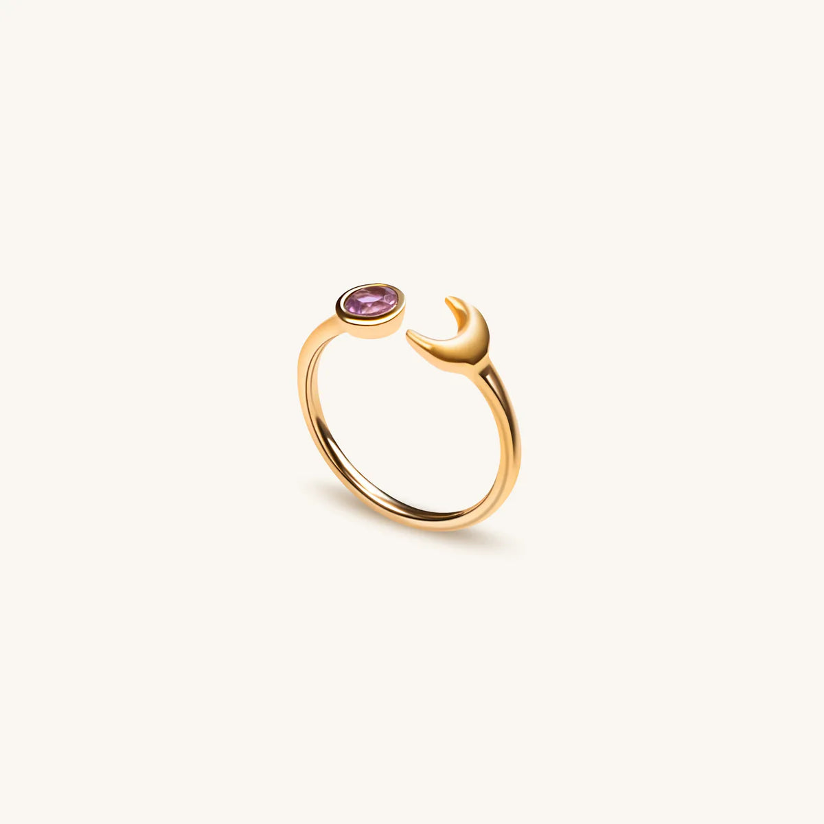 Tranquil Ebb and Flow - Amethyst Crescent Moon Gold Ring