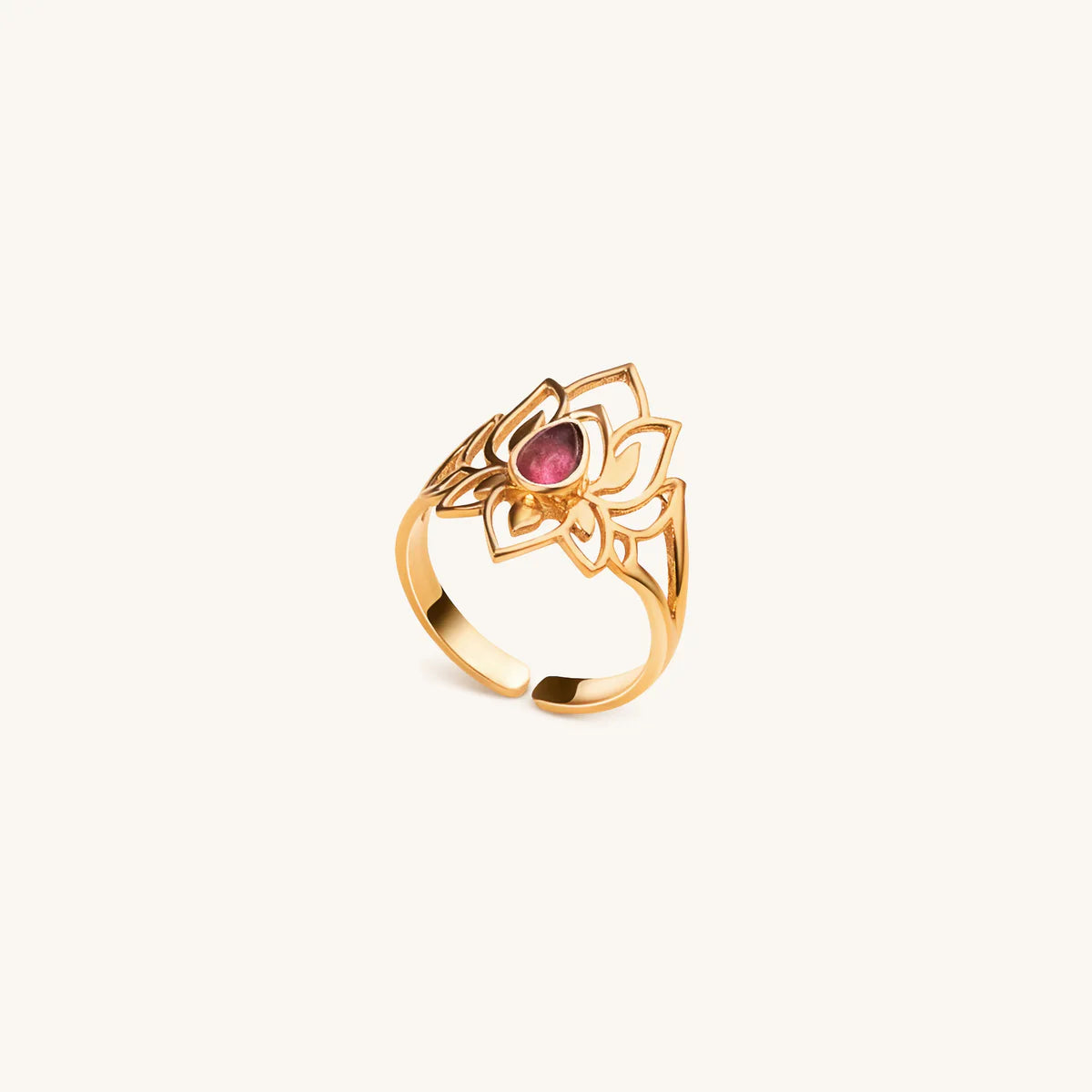 Abundant Bloom - Gold Plated Lotus Tourmaline Ring