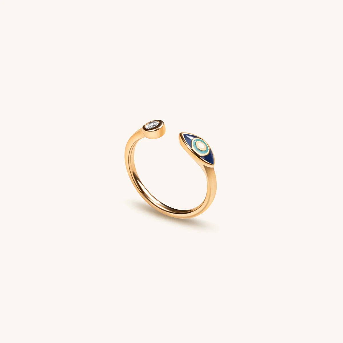 Forever Safeguard - Gold Navy Enamel Evil Eye Ring