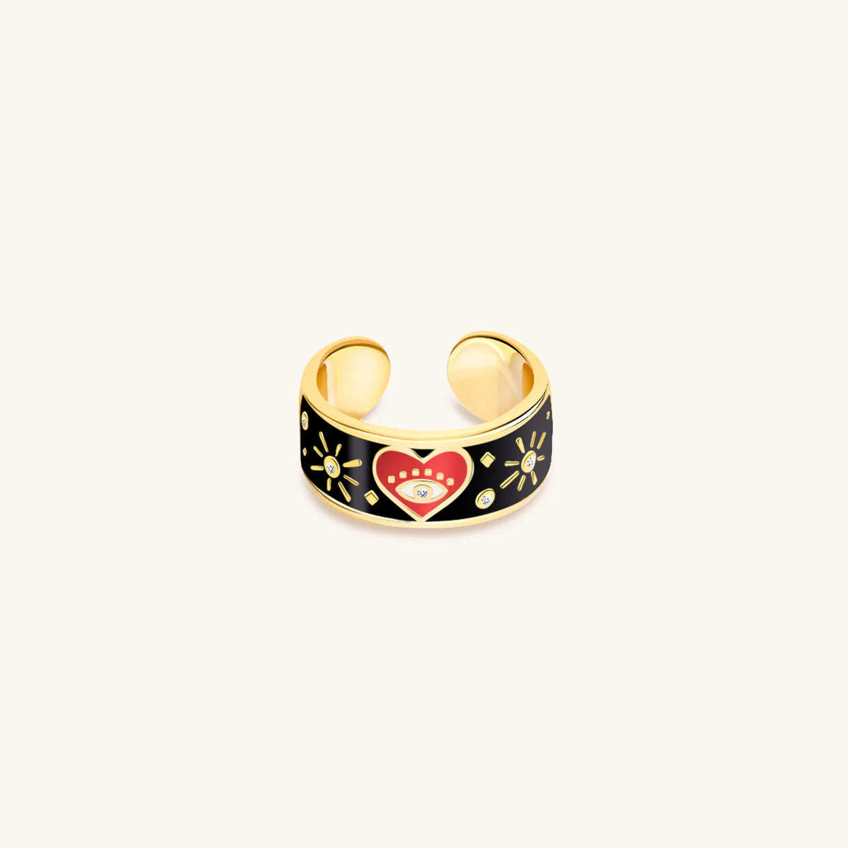 Spiritual Delight - Heart Black Enamel Diamond Ring