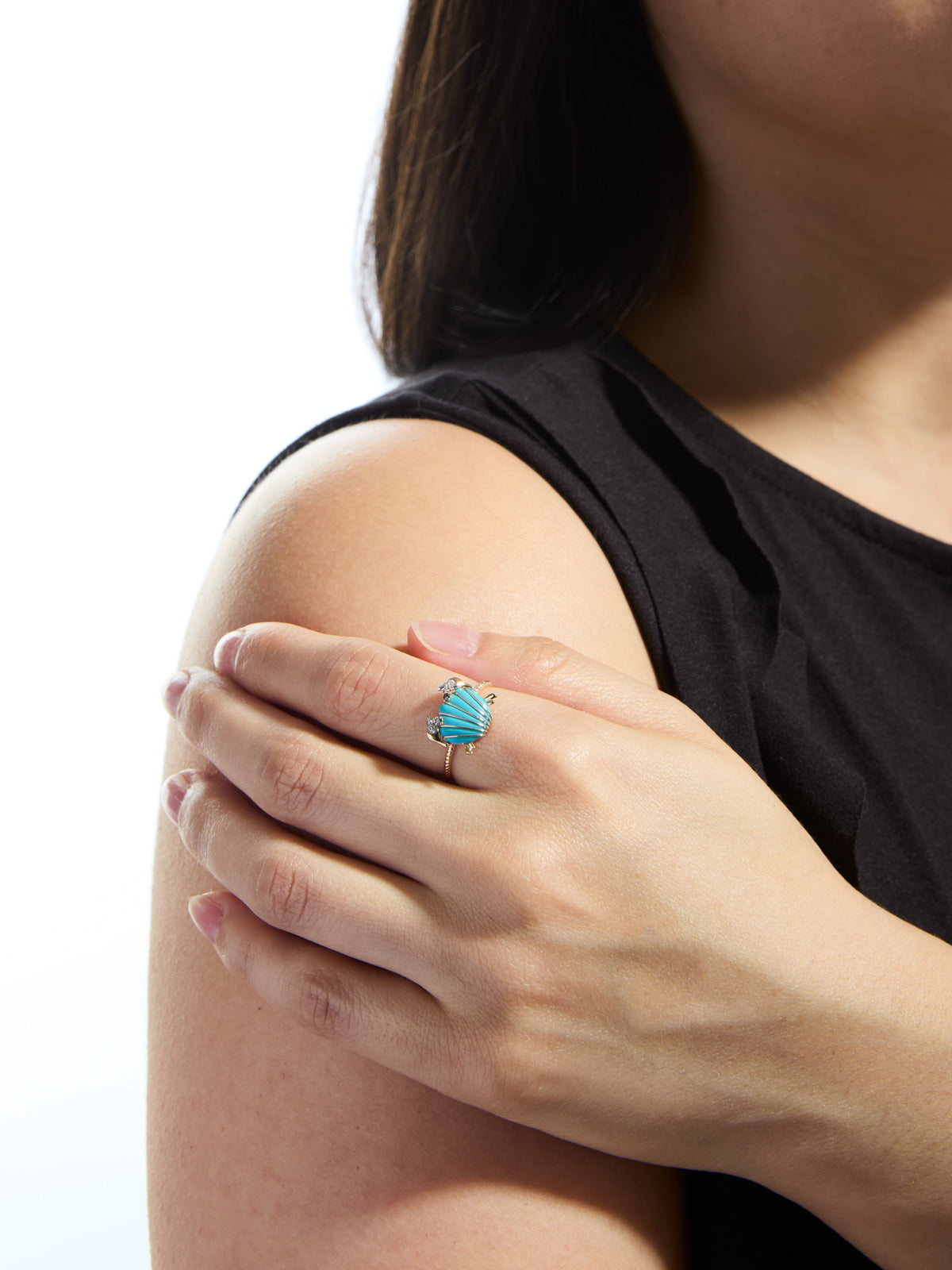 Turquoise Mini Crab Yellow Gold Ring