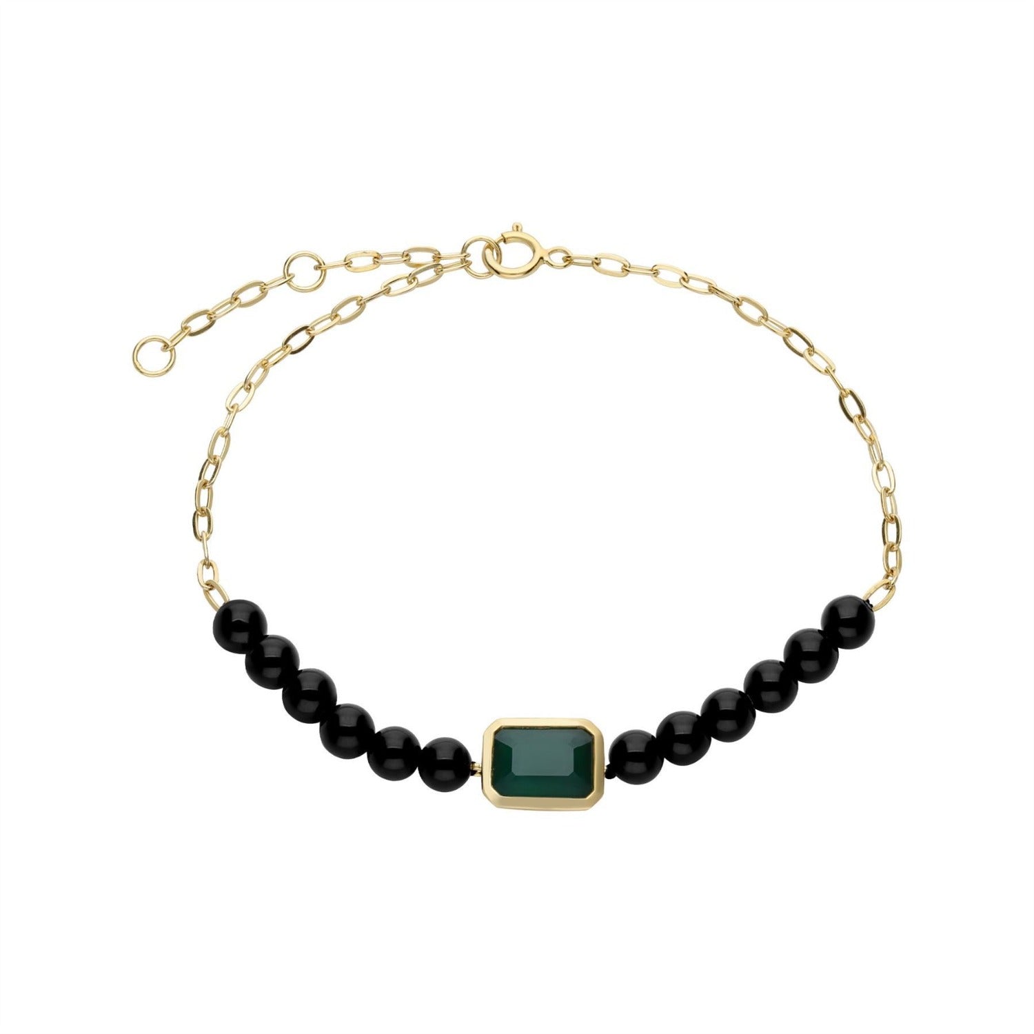 Ecfewtm Gold Plated Onyx Dyed Green Chalcedony Bracelet