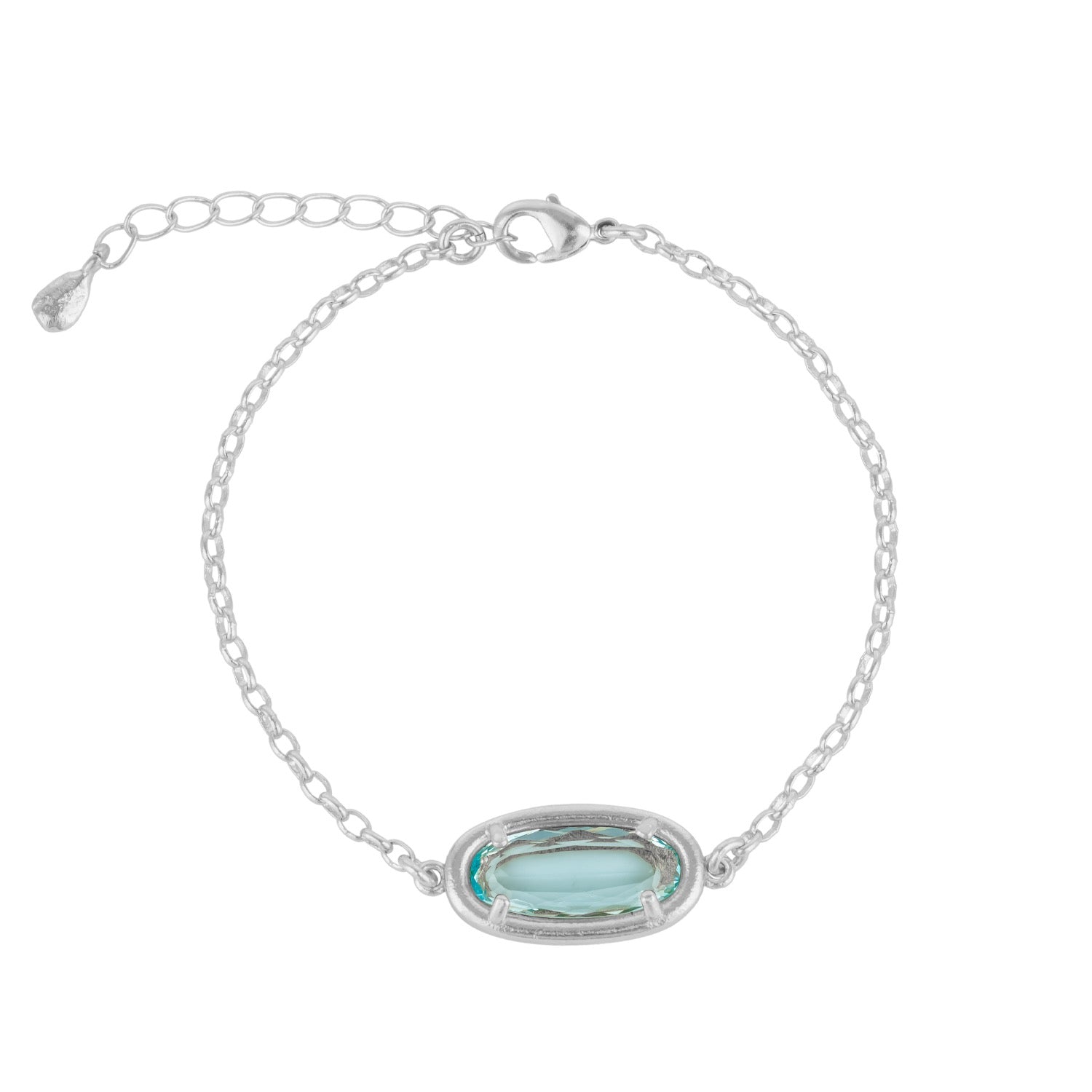 Abstract Oval Gemstone Silver Bracelet Aqua