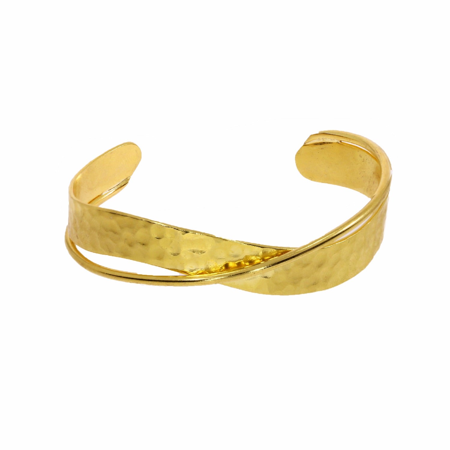 Double Line Hammered Gold Bangle