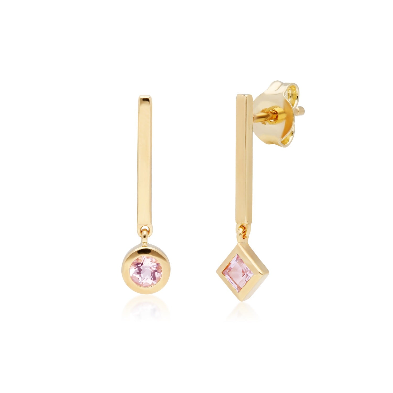 Mismatched Morganite Dangle Earrings In Yellow Gold