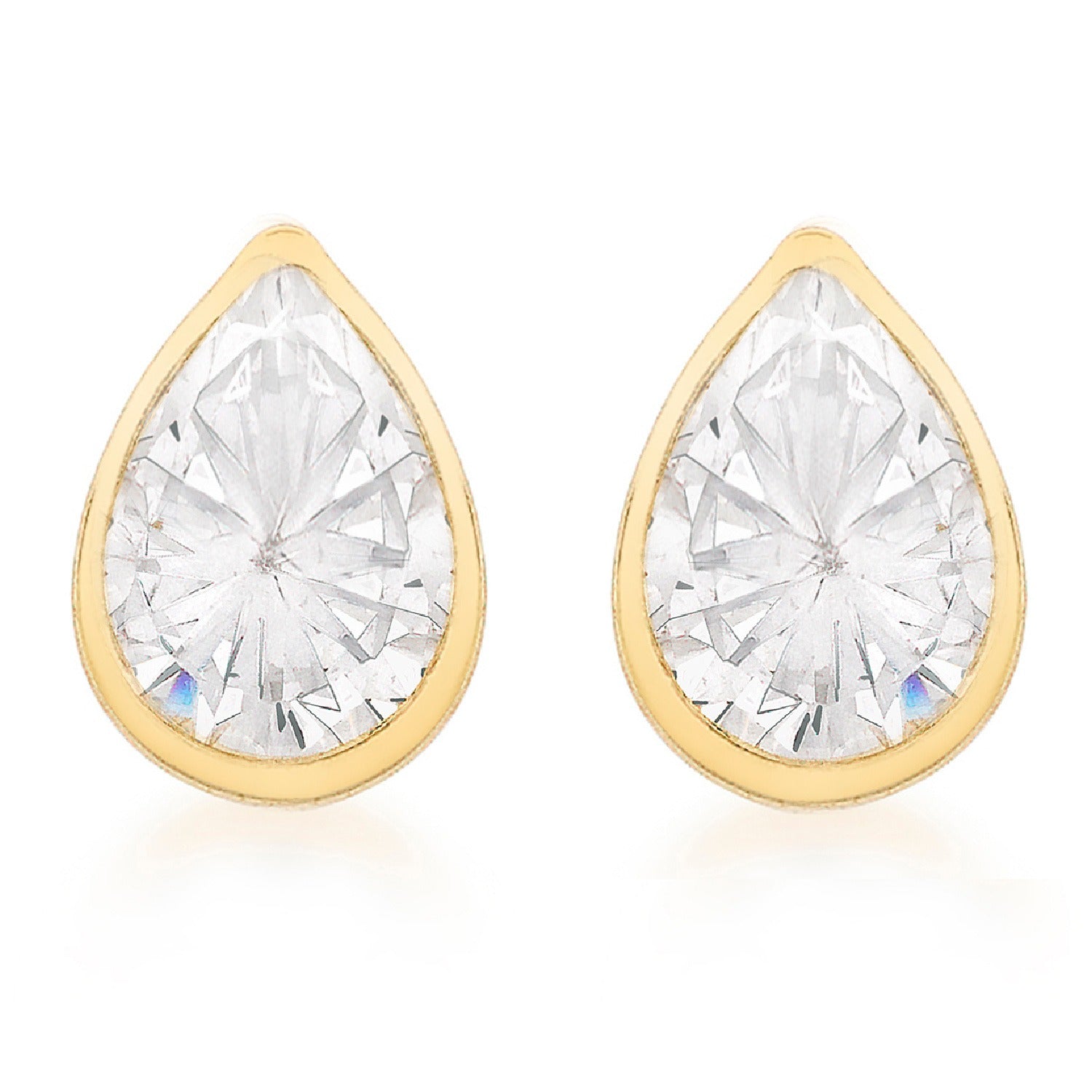 Teardrop Gold Stud Earrings With Cubic Zirconia