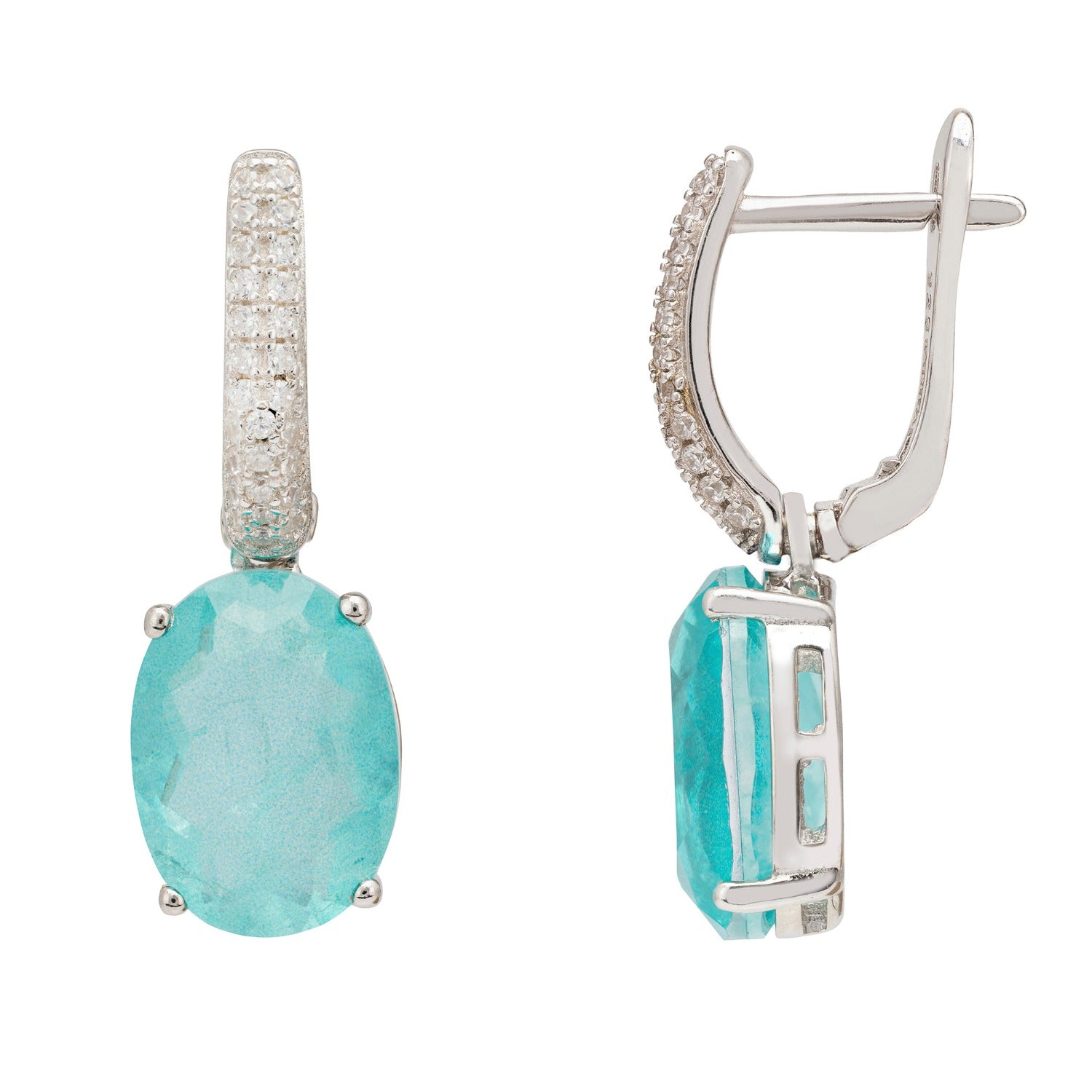 Alexandra Oval Drop Earrings Silver Paraiba Tourmaline