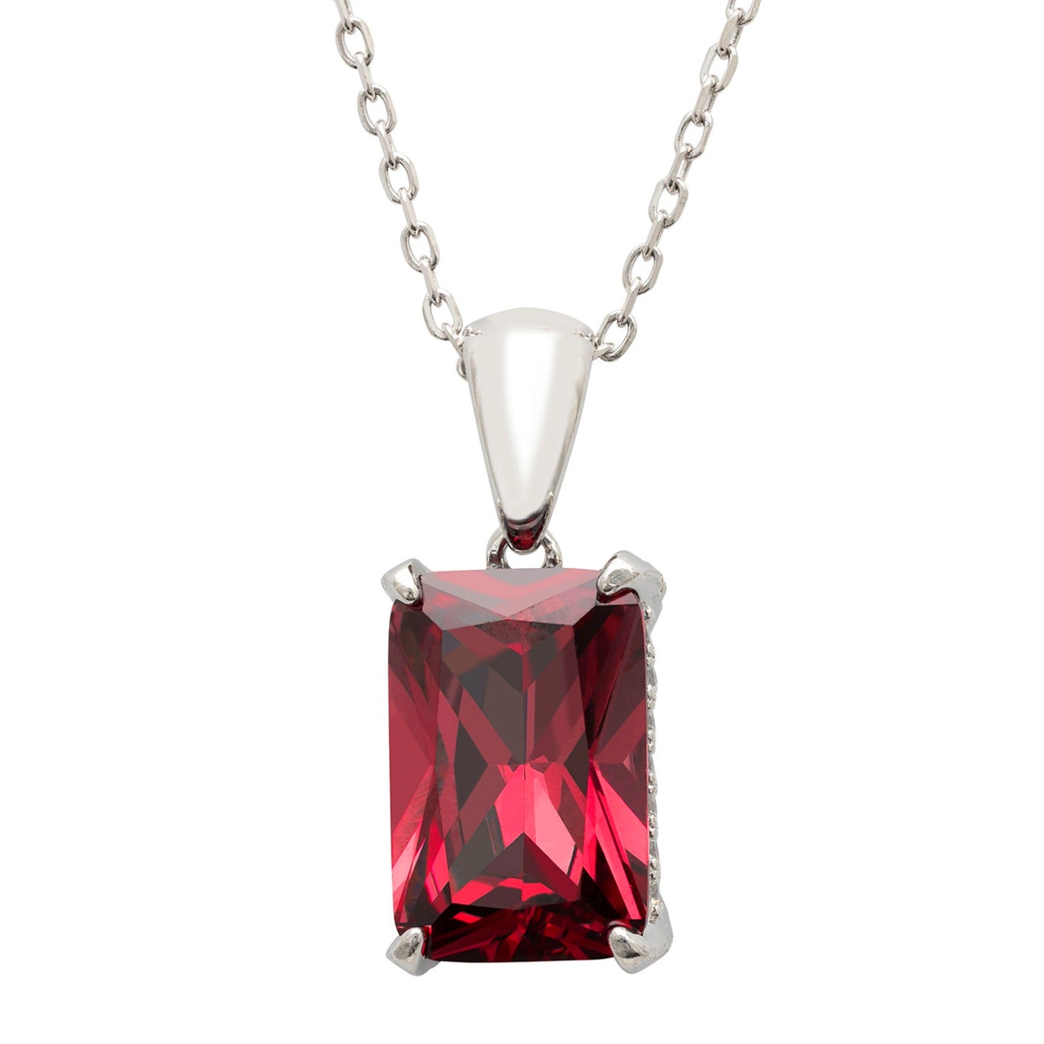 Alexandra Rectangle Gemstone Necklace Silver Ruby