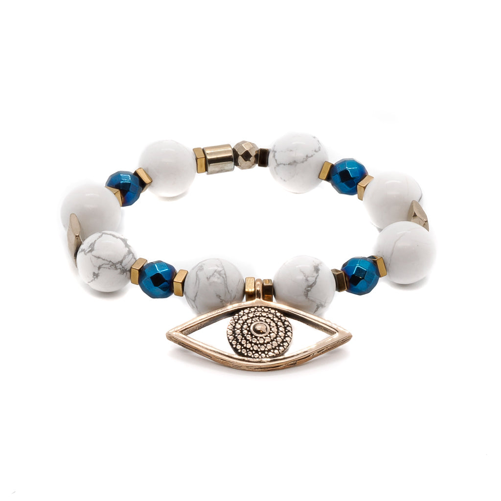 White Howlite Beaded Evil Eye Bracelet